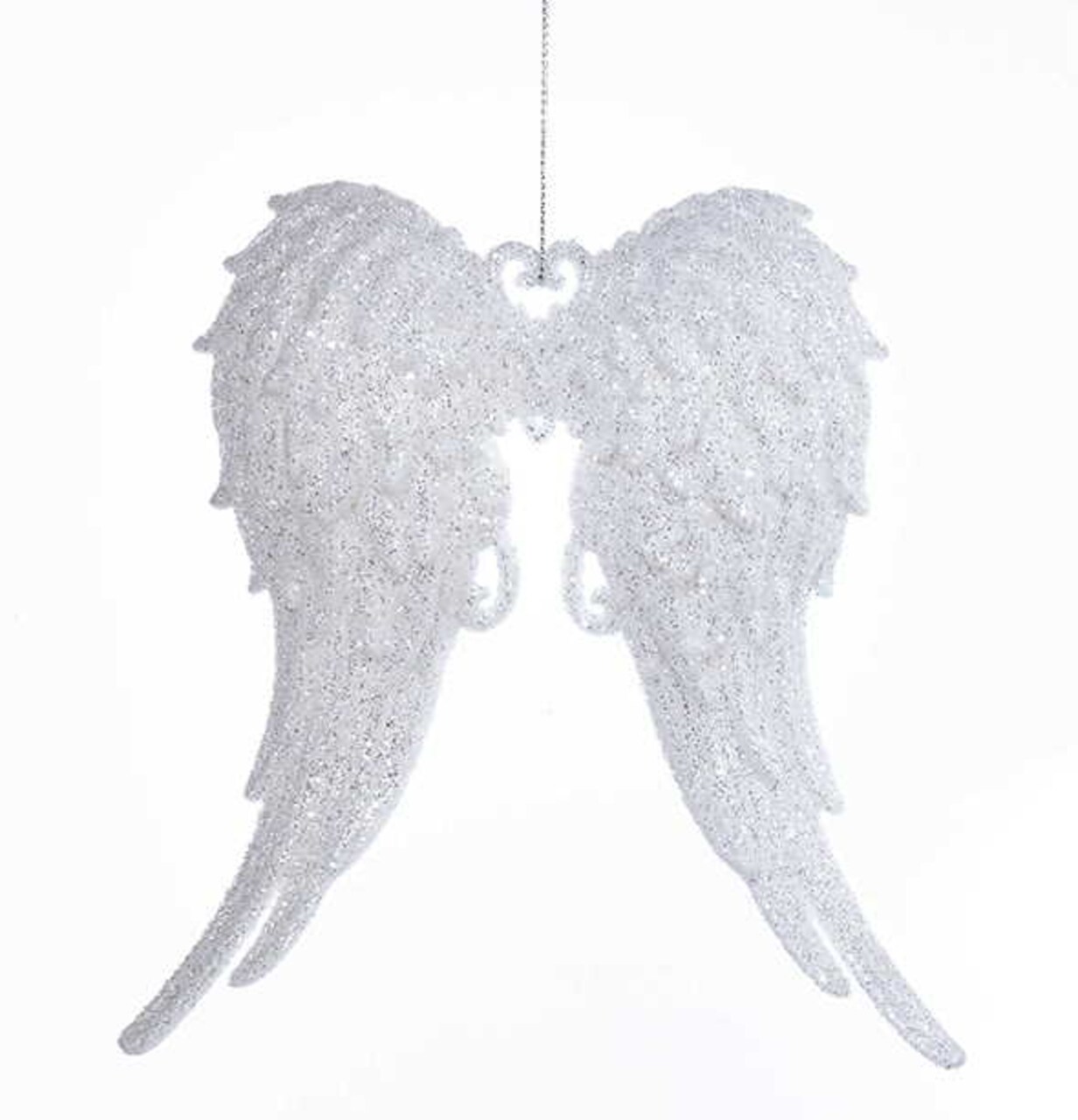 White With Silver Glitter Angel Wings Acrylic Ornament - Light